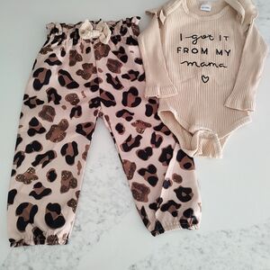 Leopard Print Pants and Beige Onesie Set